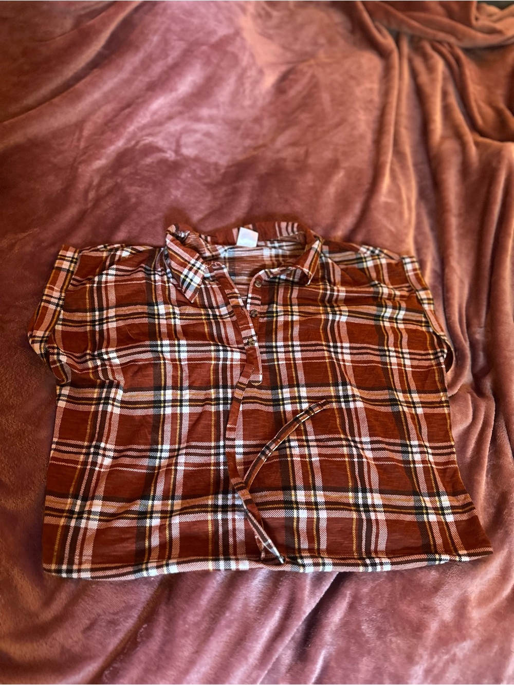 Casual womens Plaid Button-Up Shirt in Rust